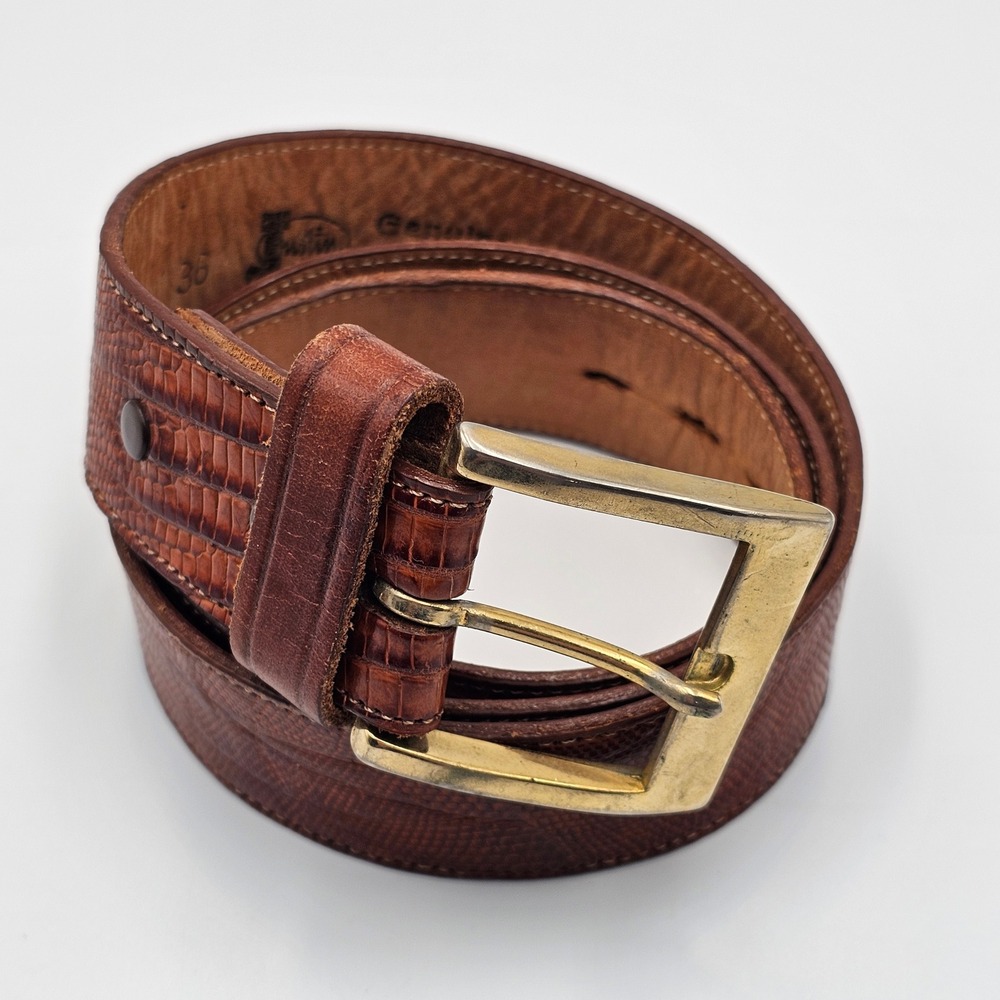 Justin Exotic Lizard Skin Belt Mens Sz 36 Genuine Leather Honey Color Vtg #252R